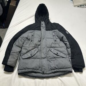 ZeroXposur Boys Winter Puffer Jacket Gray Black Hooded Fleece Lined Size L 10/12